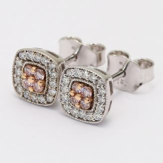 Sabriel Argyle pink and white diamond square halo stud earrings