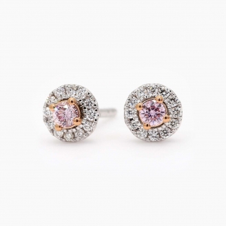 Rouge Argyle Pink and White Diamond Halo Stud Earrings