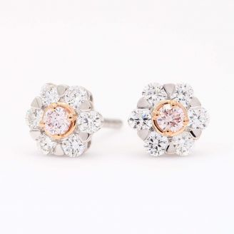 Adeline white and Argyle pink diamond floral halo earrings