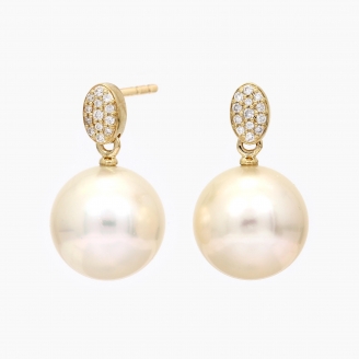 Moana white South Sea pearl and white diamond drop stud earrings