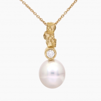 Basalt white South Sea pearl and white diamond textured necklace