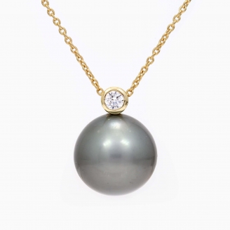 Azalea black Tahitian pearl and white diamond necklace
