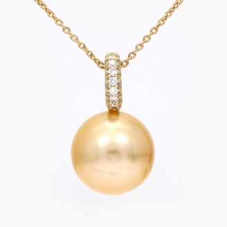 Praia gold South Sea pearl and white channel set diamond necklace