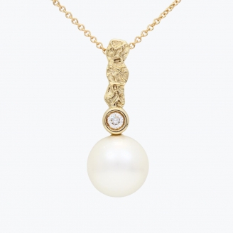 Basalt white South Sea pearl and white diamond bezel drop necklace