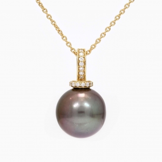 Bonaire black Tahitian pearl and white diamond drop necklace
