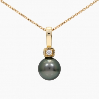 Corsica  black Tahitian pearl and white diamond necklace