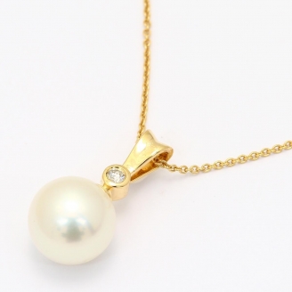 Belize white South Sea pearl and white diamond bezel drop necklace