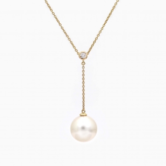 Aquata white South Sea pearl and white diamond lariat drop necklace