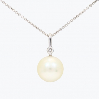 Caspian white South Sea pearl and white diamond drop necklace