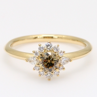 Exodus champagne and white diamond halo ring