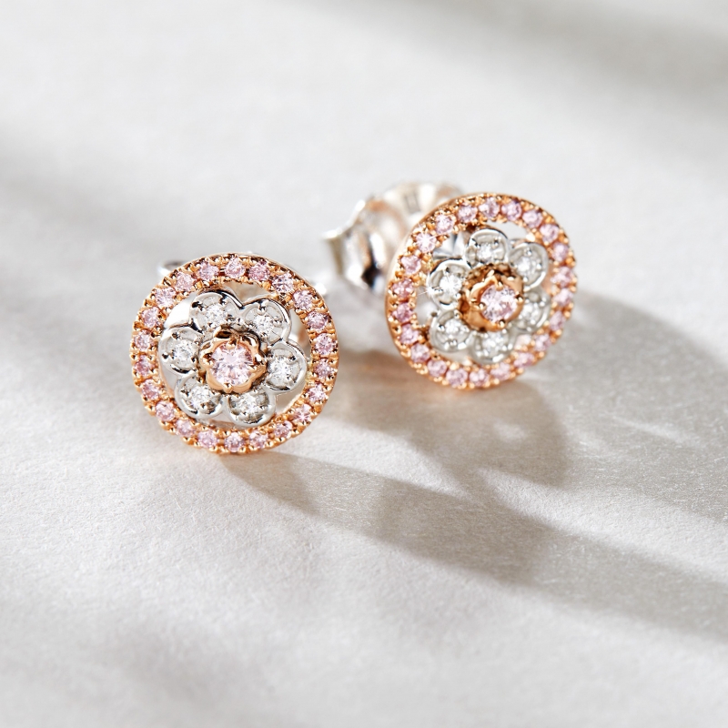 Julietta White And Argyle Pink Diamond Floral Halo Earrings