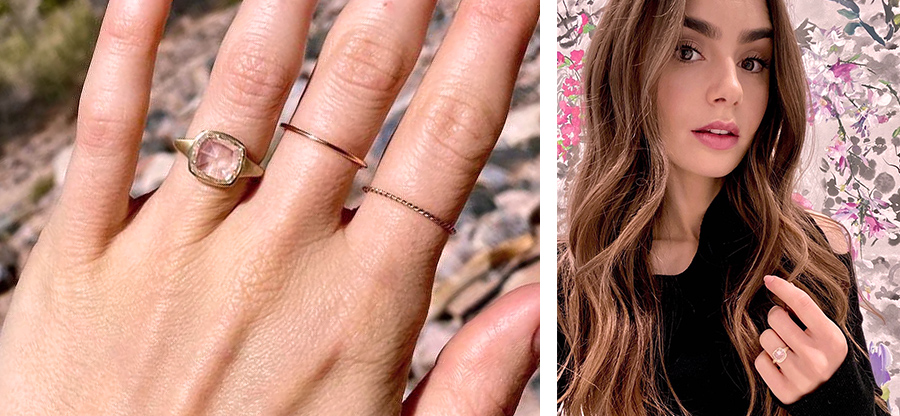 lily collins rose cut diamond engagement ring
